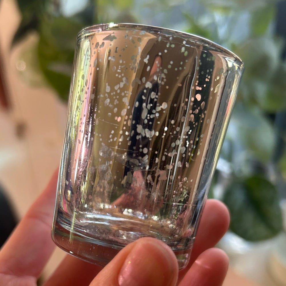 Silver Speckled Glass Candle Holder